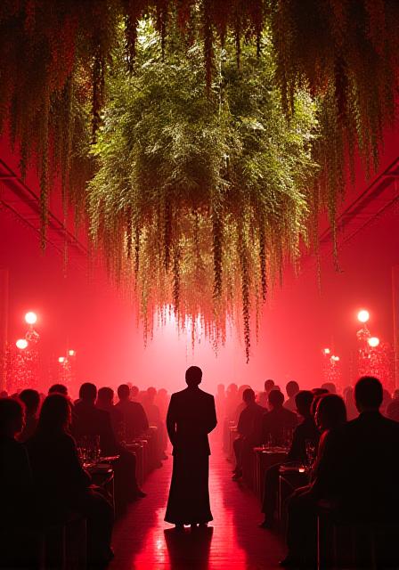 Overhead floral installation for gala dinner